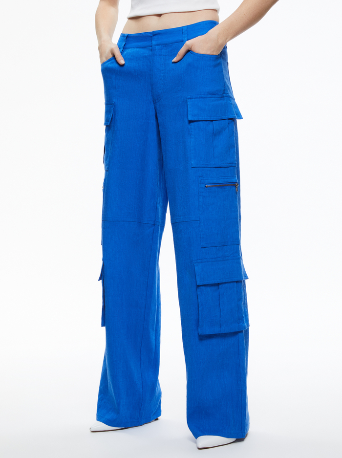 CAY BAGGY CARGO LINEN PANT - SAPPHIRE - Alice And Olivia