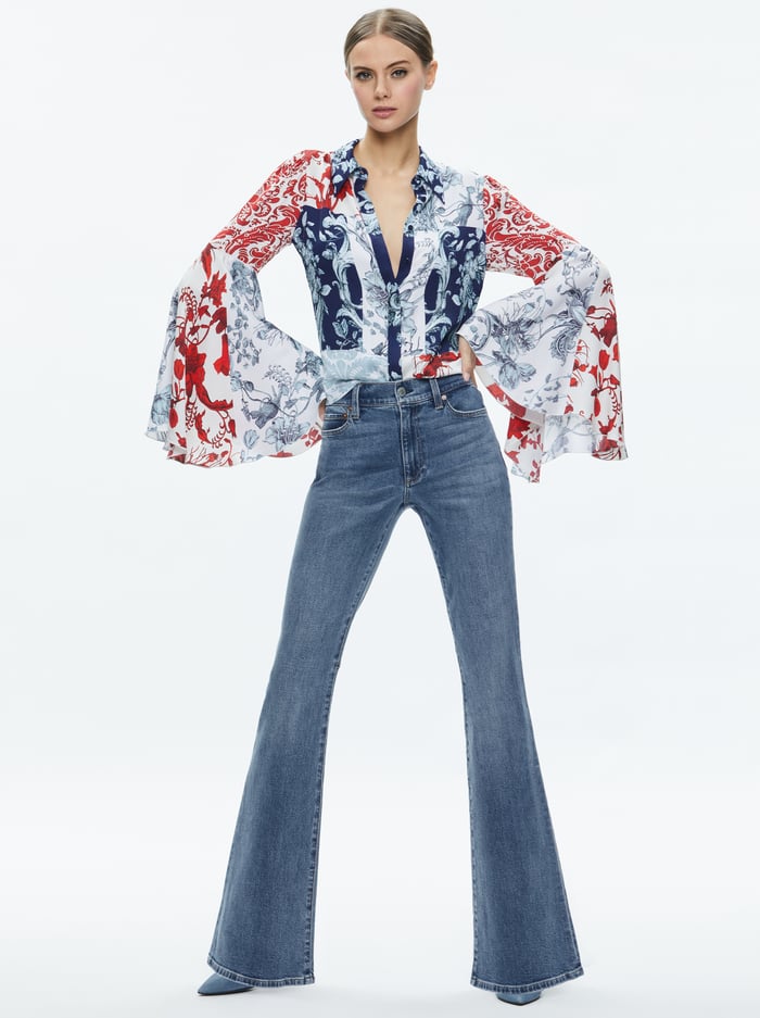 WILLA FITTED PLACKET BELL SLEEVE TOP - JE L