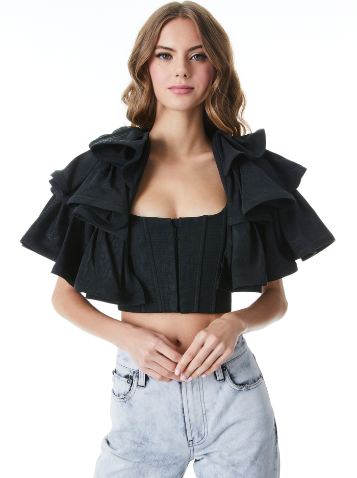 ALY TIERED RUFFLE CAPELET - BLACK - Alice And Olivia