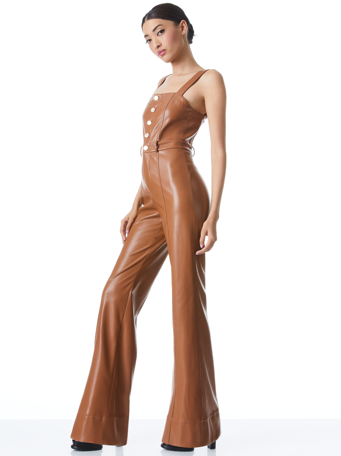 LINETTE VEGAN LEATHER SLEEVELESS JUMPSUIT - CAMEL image 2 - Alice And Olivia