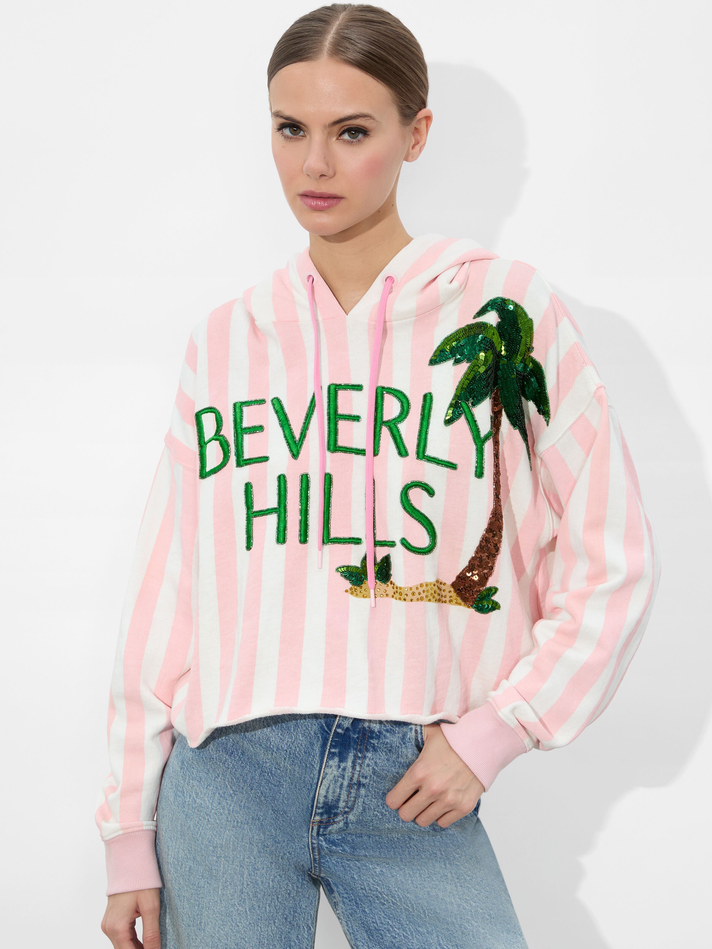 Sunny Cropped Hoodie In Shell Pink Multi | Alice + Olivia