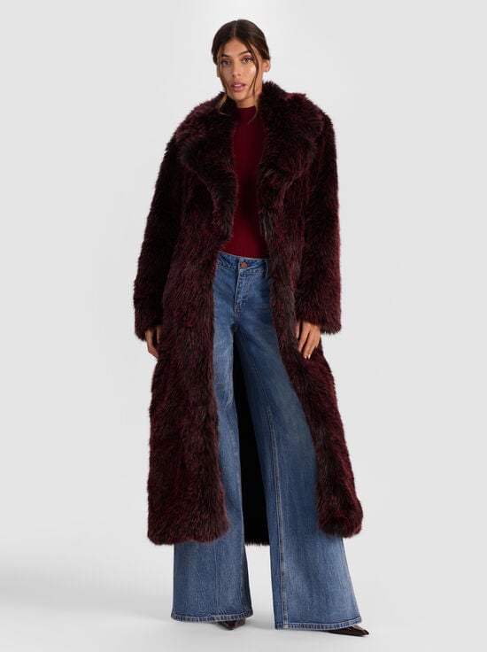 BLACK/MERLOT-MARVIN FAUX FUR MAXI COAT