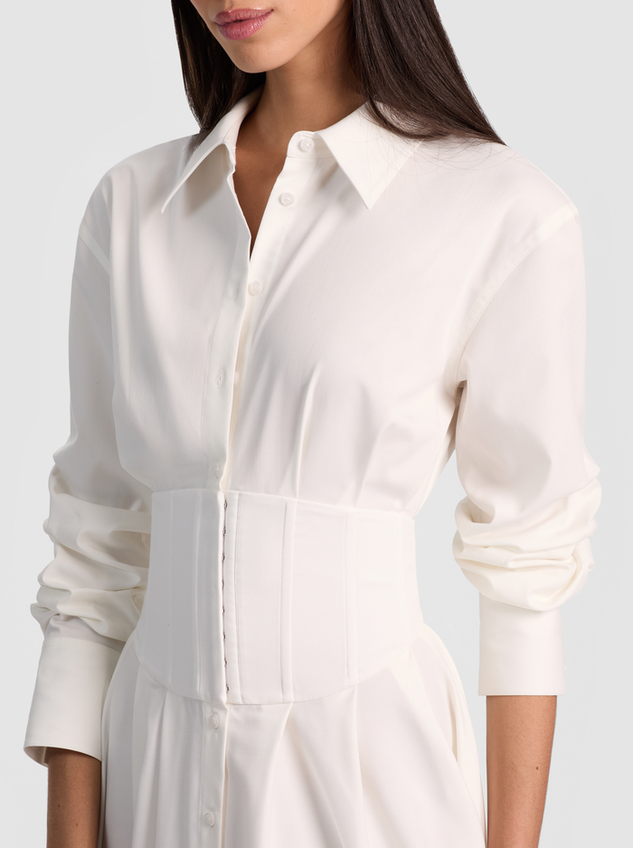 EDIE CORSET BUTTON DOWN MIDI DRESS - OFF WHITE image 1 - ALICE + OLIVIA