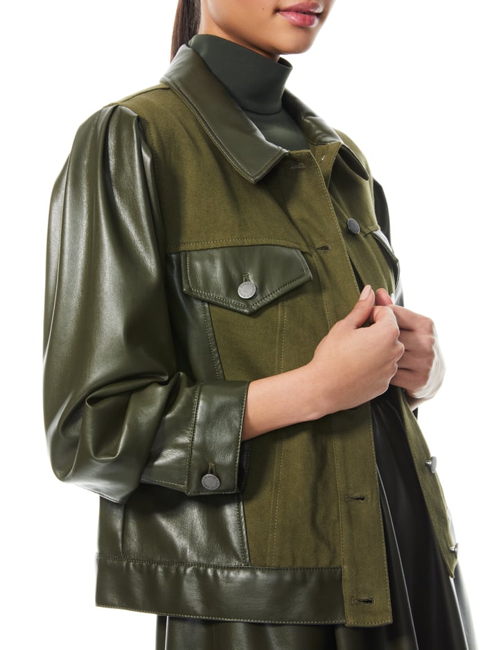 RENEE VEGAN LEATHER COMBO JACKET - OLIVE image 3 - Alice And Olivia