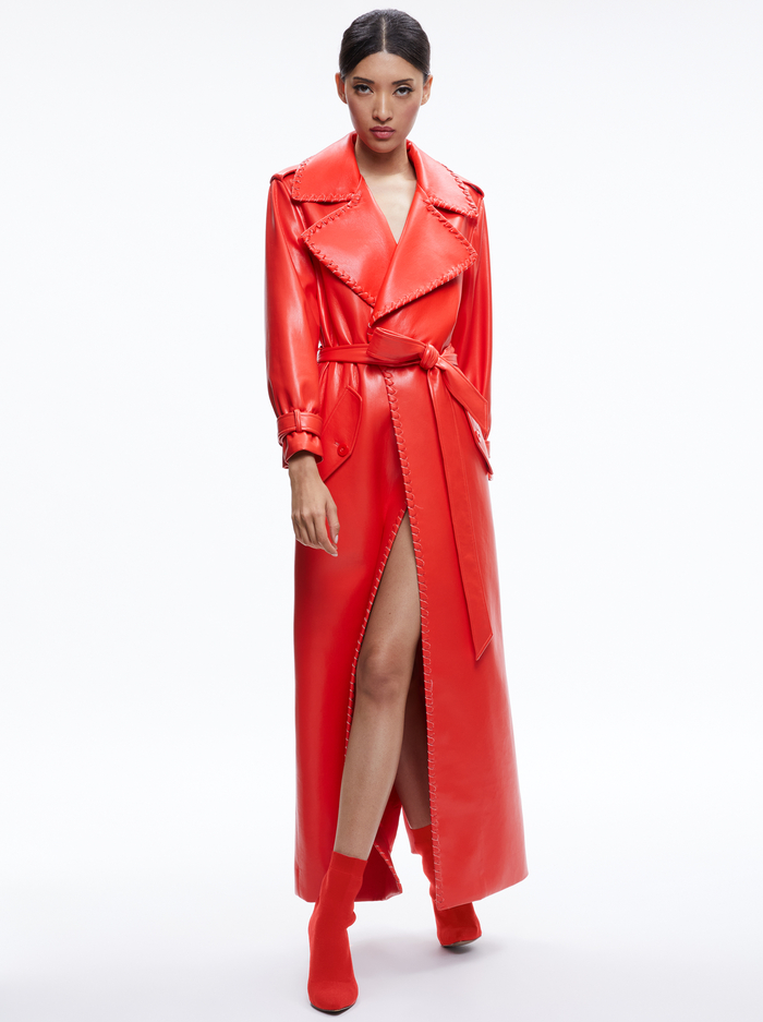 Nevada Vegan Leather Trench Coat In Perfect Ruby | Alice And Olivia