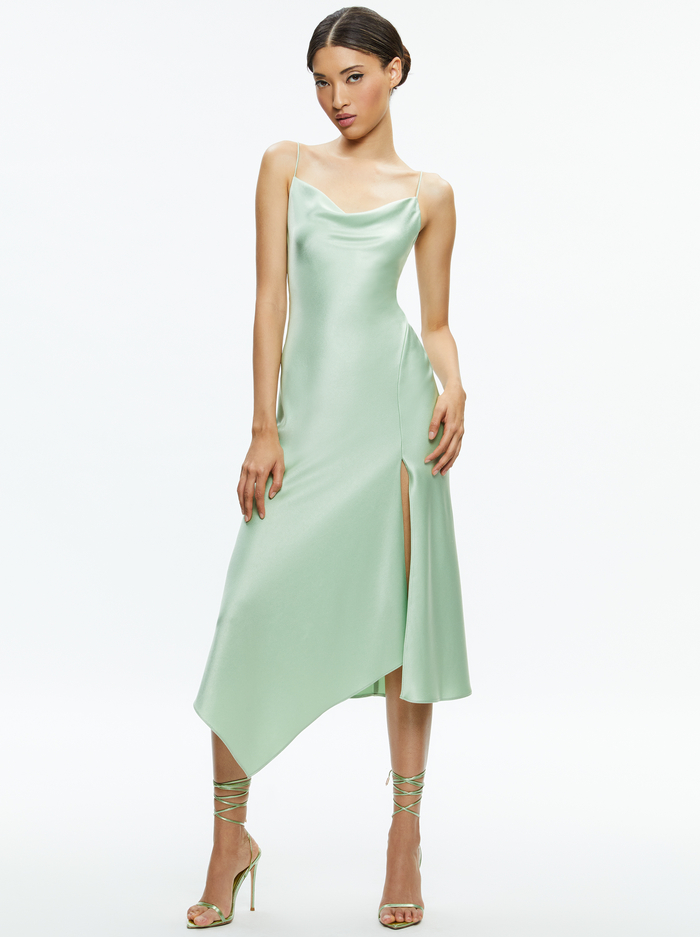 HARMONY DRAPEY ASYMMETRICAL MIDI DRESS - GREEN TEA image 4 - Alice And Olivia