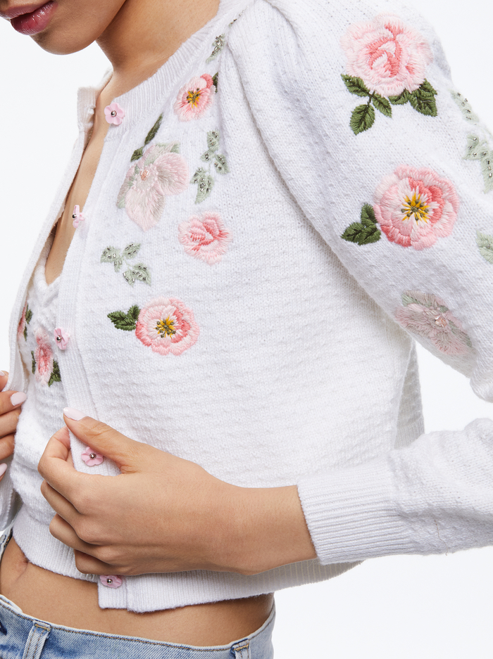 KITTY EMBROIDERED CARDIGAN - SOFT WHITE image 3 - Alice And Olivia