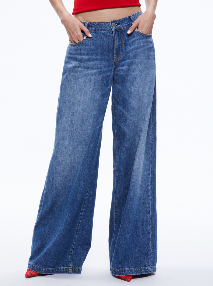 CHAZ LOW RISE BAGGY WIDE LEG JEANS - IVY BLUE - Alice And Olivia