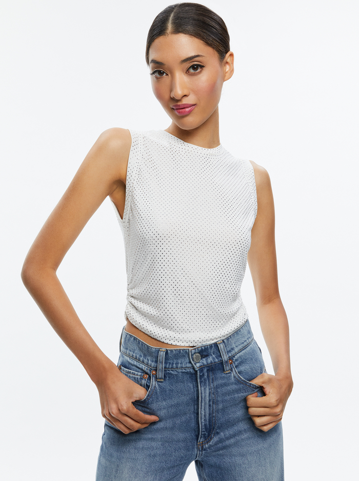 KAPPA EMBELLISHED CROPPED TANK - OFF WHITE/CLEAR - Alice And Olivia