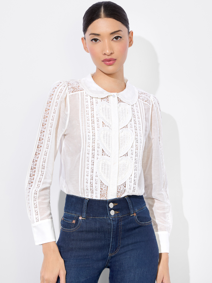 KURT MIXED MEDIA BLOUSE - OFF WHITE - Alice And Olivia