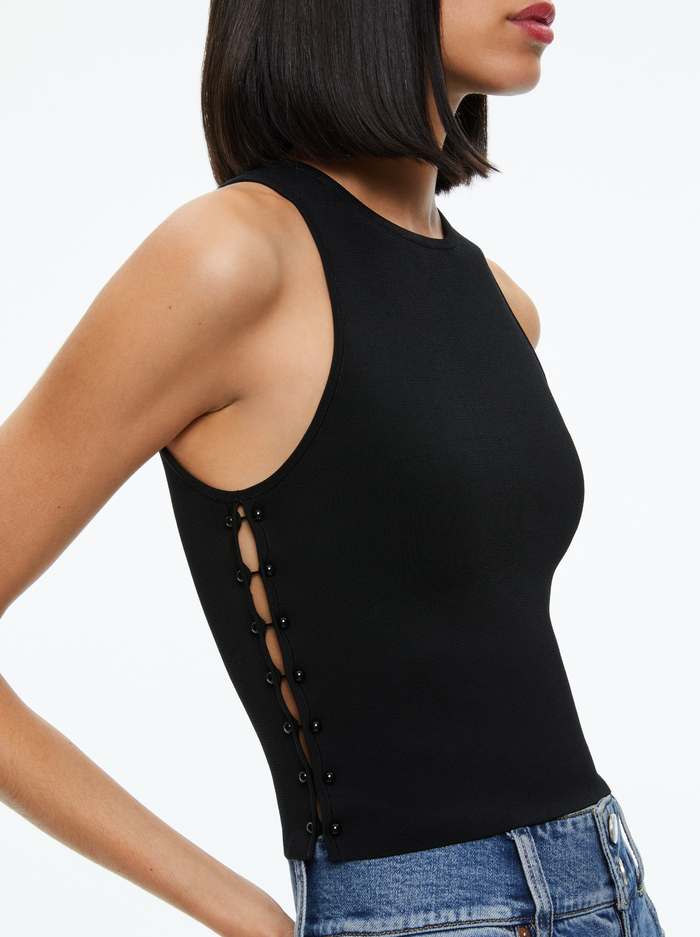 Soleil Open Side Tank In Black | Alice And Olivia