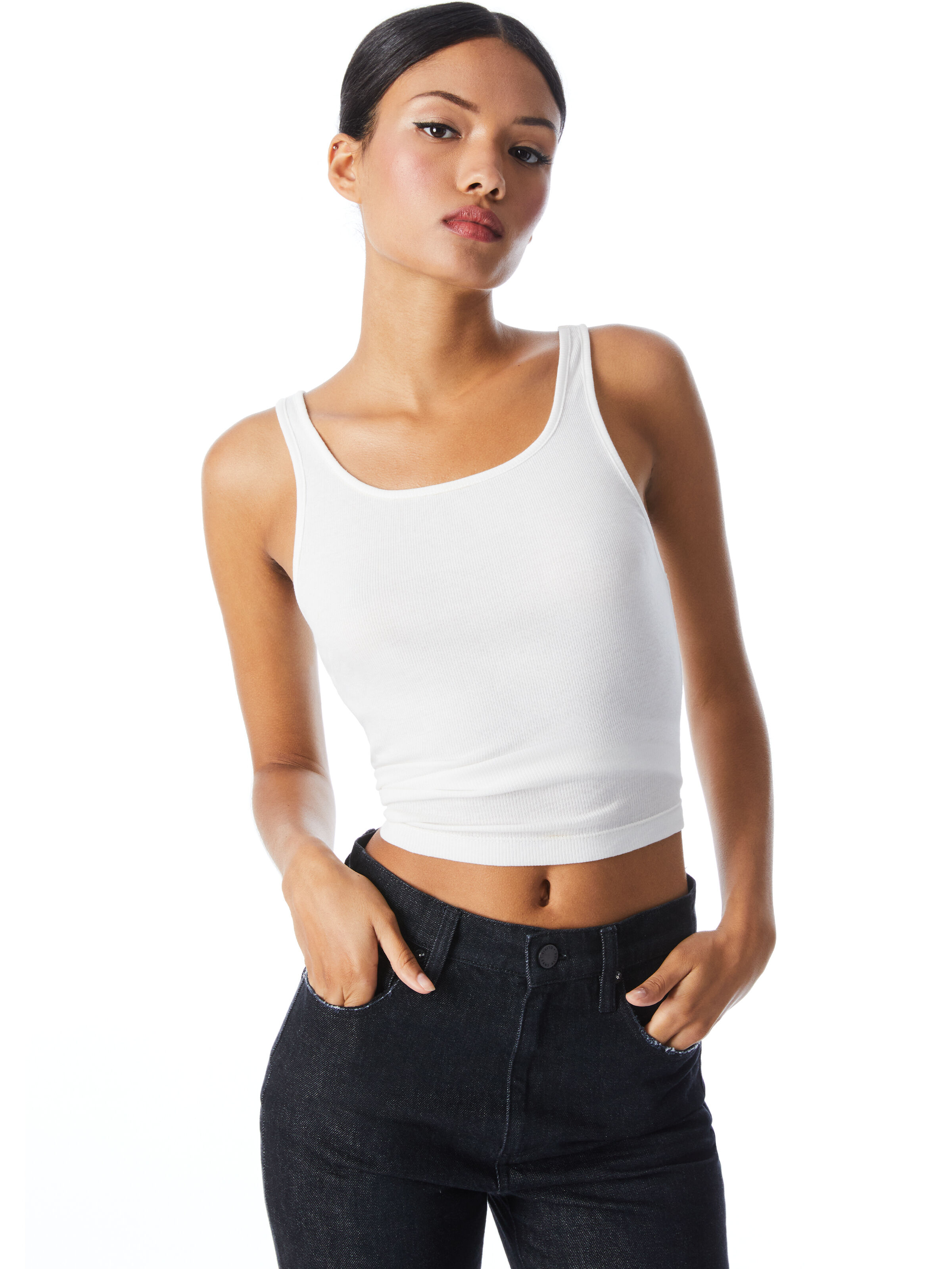 Jemi Ribbed Tank In Off White | Alice + Olivia