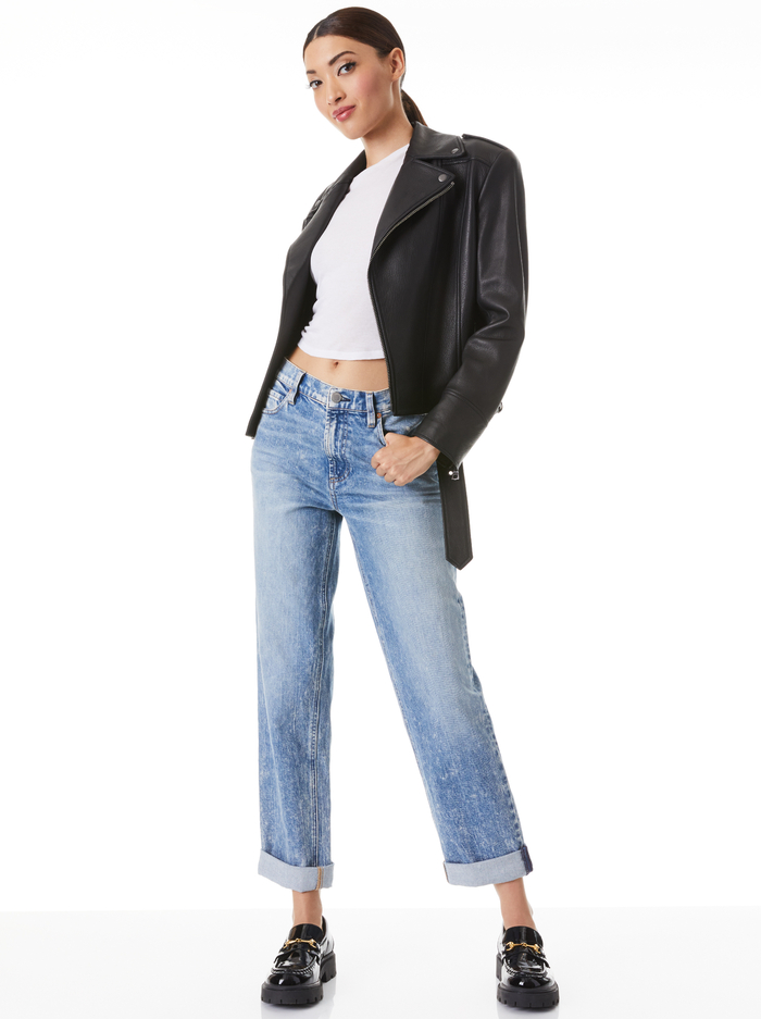 JOHNSIE LEATHER CROPPED MOTO JACKET - BLACK image 4 - ALICE + OLIVIA