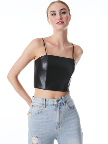 BLACK-PEARLE VEGAN LEATHER SPAGHETTI STRAP BUSTIER