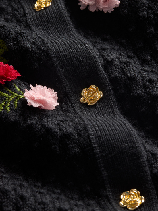 BLACK MULTI-DOLLIE FLORAL CARDIGAN