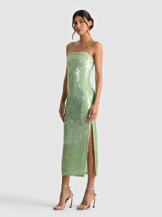 GREEN TEA-FIFI SEQUIN MIDI DRESS