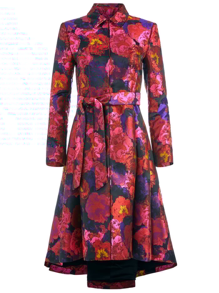 BAIN FLORAL HIGH LOW COAT - BLACK/MULTI image 5 - Alice And Olivia
