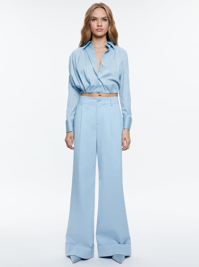 LUCILE CROPPED PLEATED BLOUSE - MINERAL BLUE image 4 - Alice And Olivia