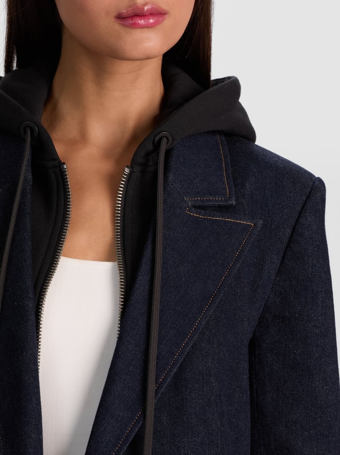 JORDAN DENIM BLAZER WITH REMOVABLE HOODIE - DARK RINSE image 3 - Alice And Olivia