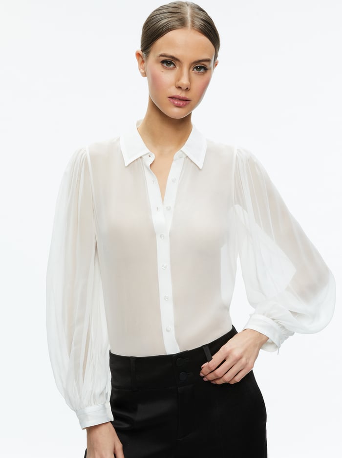 ROANNE SHEER BLOUSE - OFF WHITE - Alice And Olivia