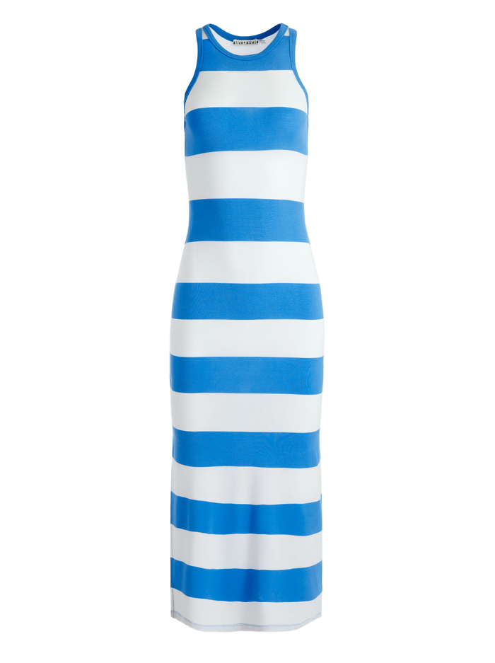 PANIA RCRBCK SDESLT MIDI DRESS - FRENCH BLUE/OFF WHITE image 5 - Alice And Olivia