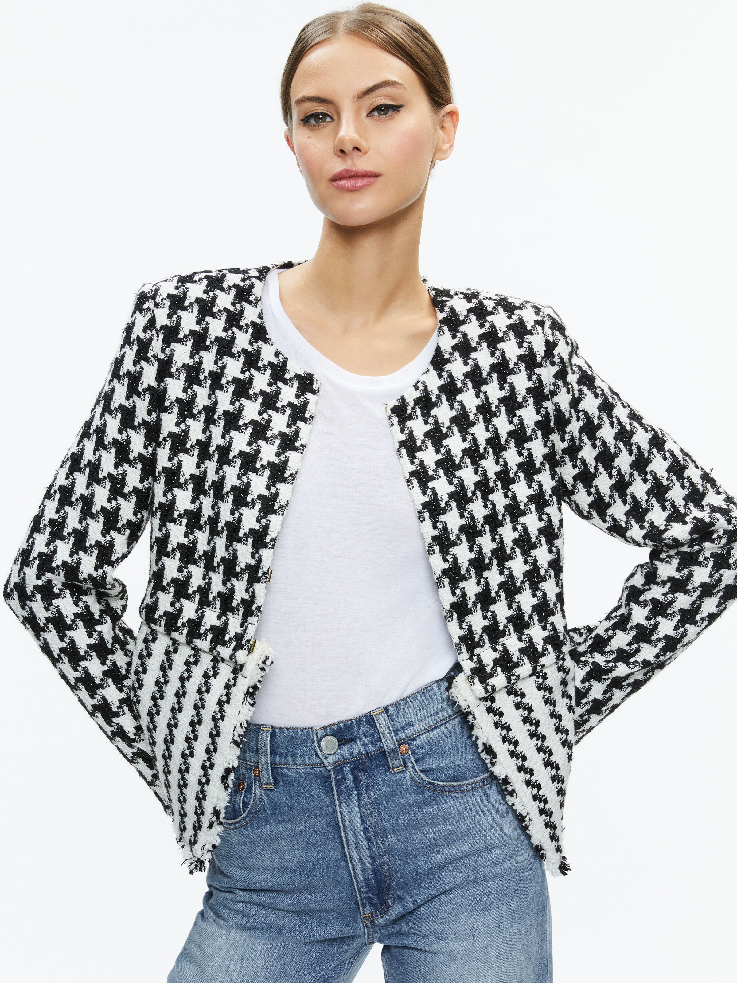 Black and white tweed blazer discount