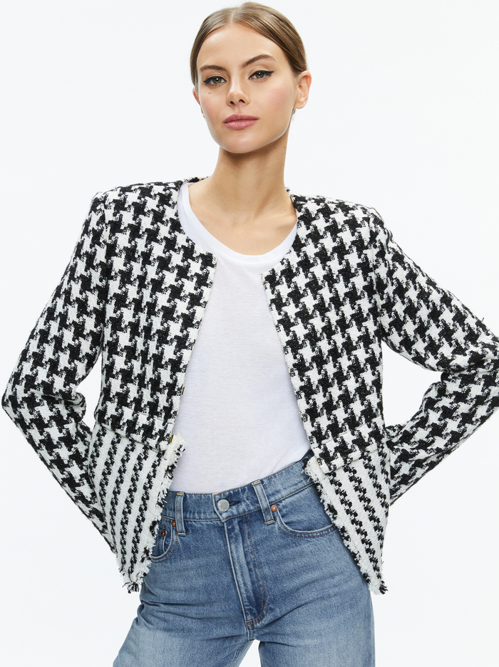 KIDMAN TWO-FER TWEED JACKET - BLACK/OFF WHITE - Alice And Olivia