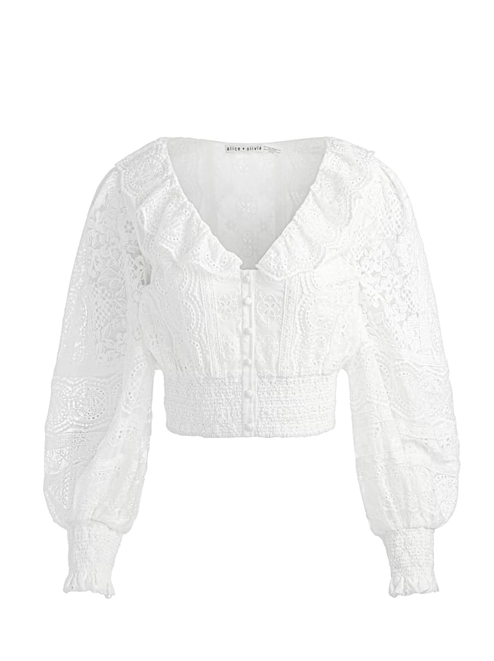 DOVE RUFFLED CROP TOP - OFF WHITE image 5 - Alice And Olivia