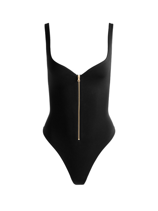 BLACK-EVE ZIP FRONT BODYSUIT