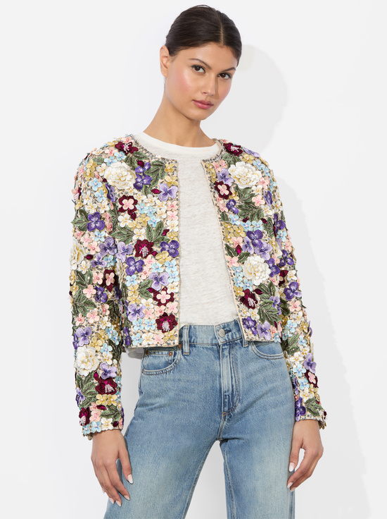 CHAMPAGNE/MULTI-KIDMAN EMBELLISHED TWEED JACKET