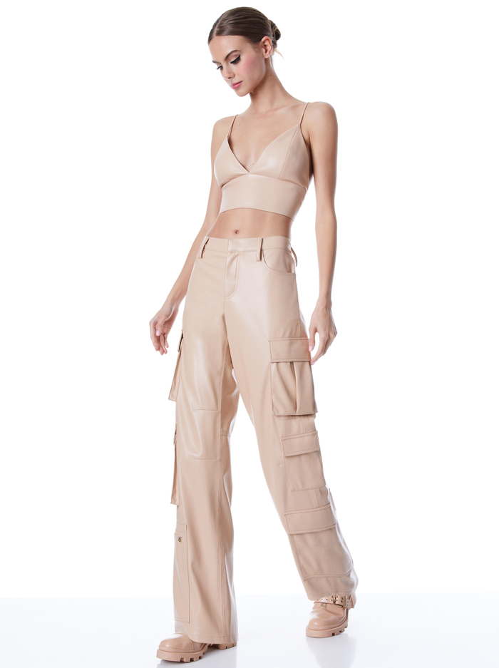 LUIS VEGAN LEATHER CARGO PANT - ALMOND image 4 - Alice And Olivia