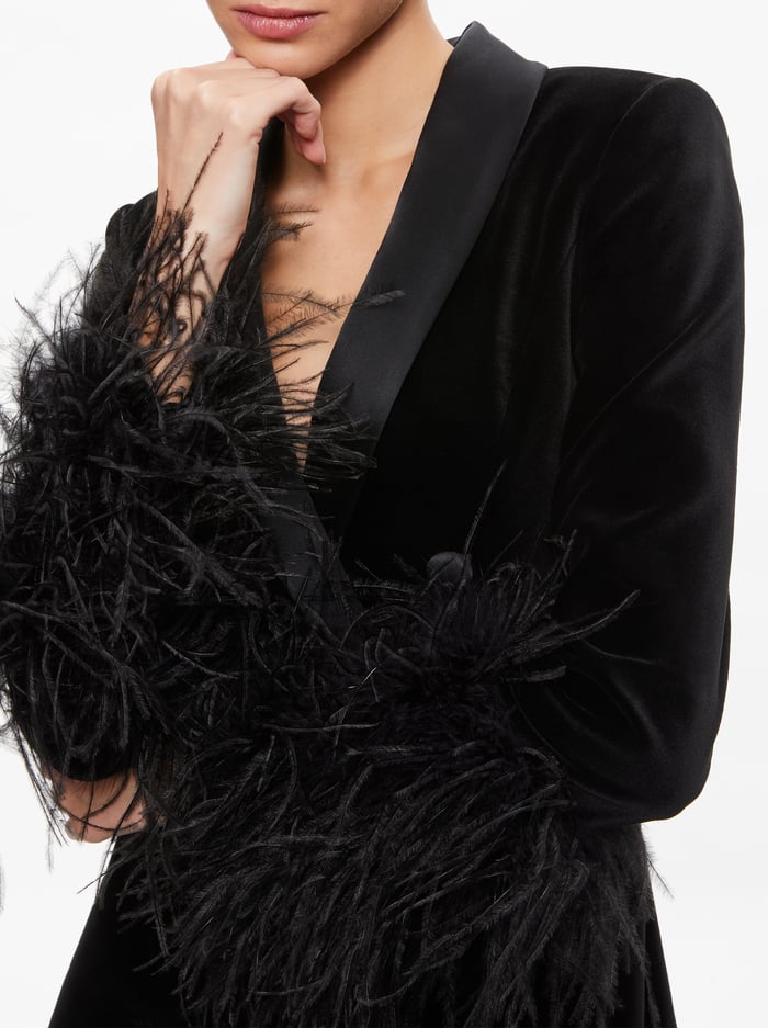LATOYA FEATHER CUFF BLAZER MINI DRESS - BLACK/BLACK image 3 - Alice And Olivia