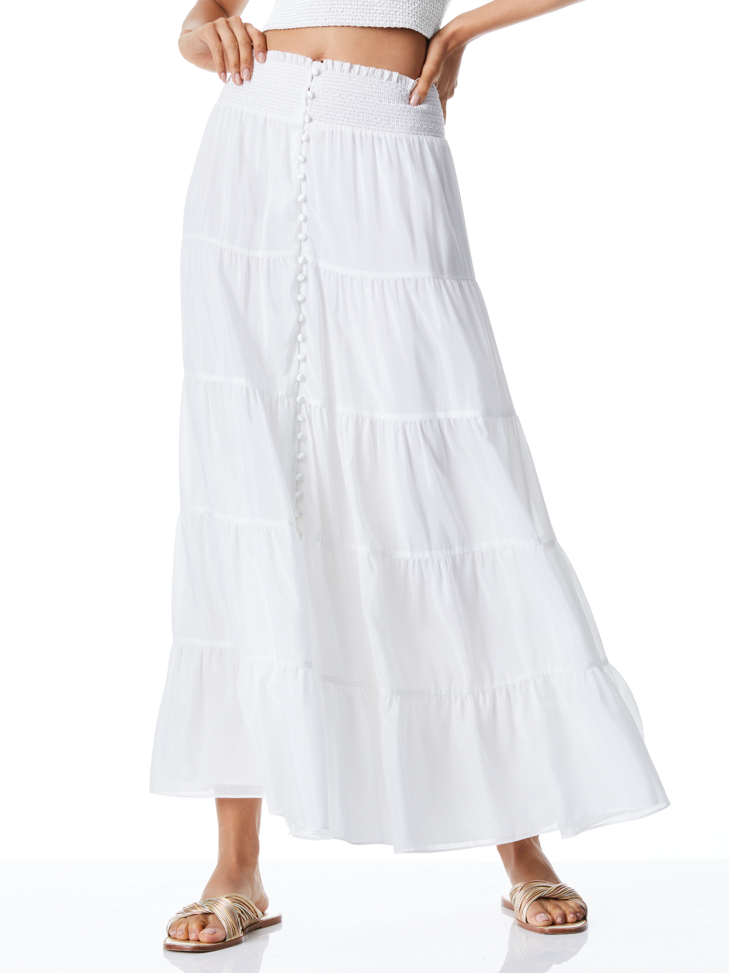button front white skirt