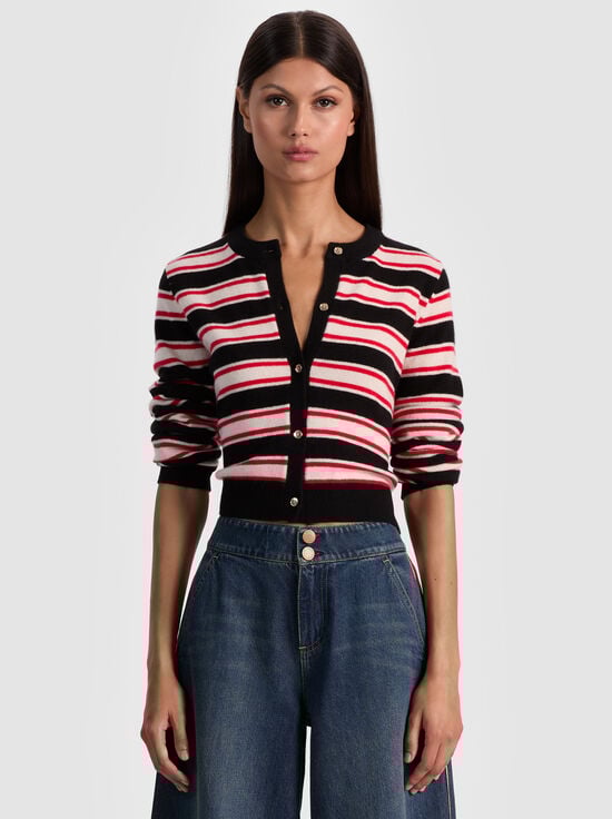 BLACK/PERFECT RUBY/BISCOTTI-DOLLIE CASHMERE CARDIGAN