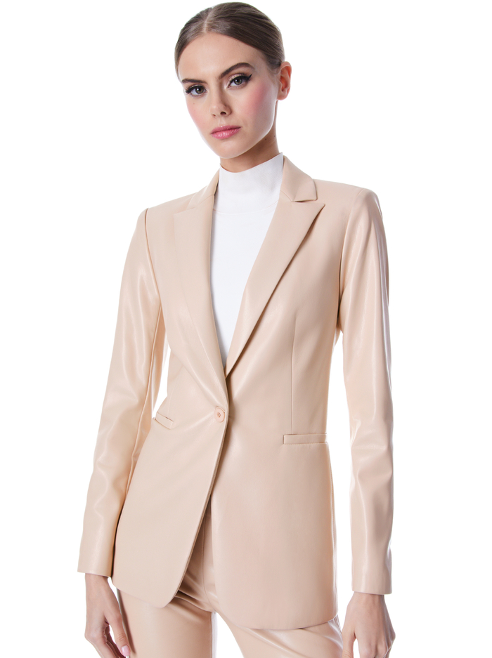 BREANN VEGAN LEATHER FITTED BLAZER - ALMOND - Alice And Olivia