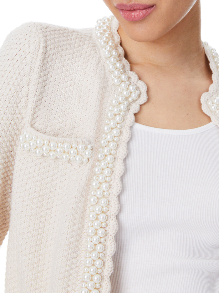 NOELLA KNIT JACKET WITH PEARLS - SAND MARL/PEARL image 3 - Alice And Olivia
