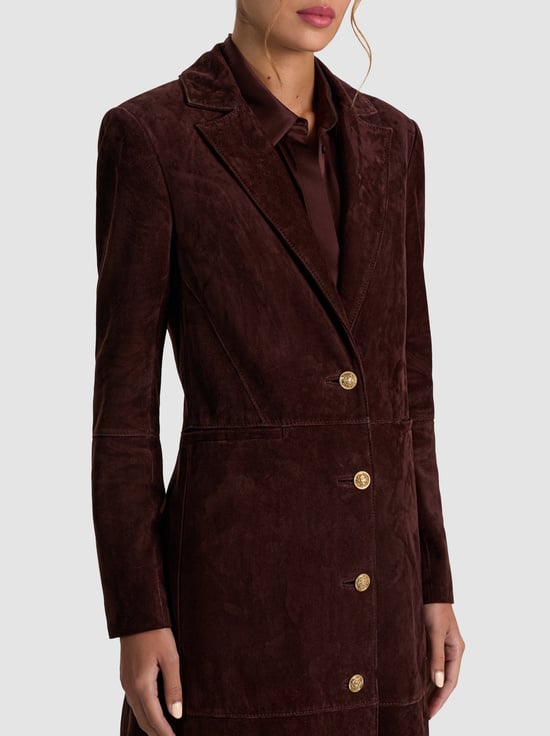DARK CHOCOLATE-IRVIN SUEDE SLIM MAXI BLAZER