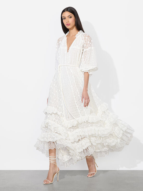 OFF WHITE-ALYCEN EYELET MAXI DRESS