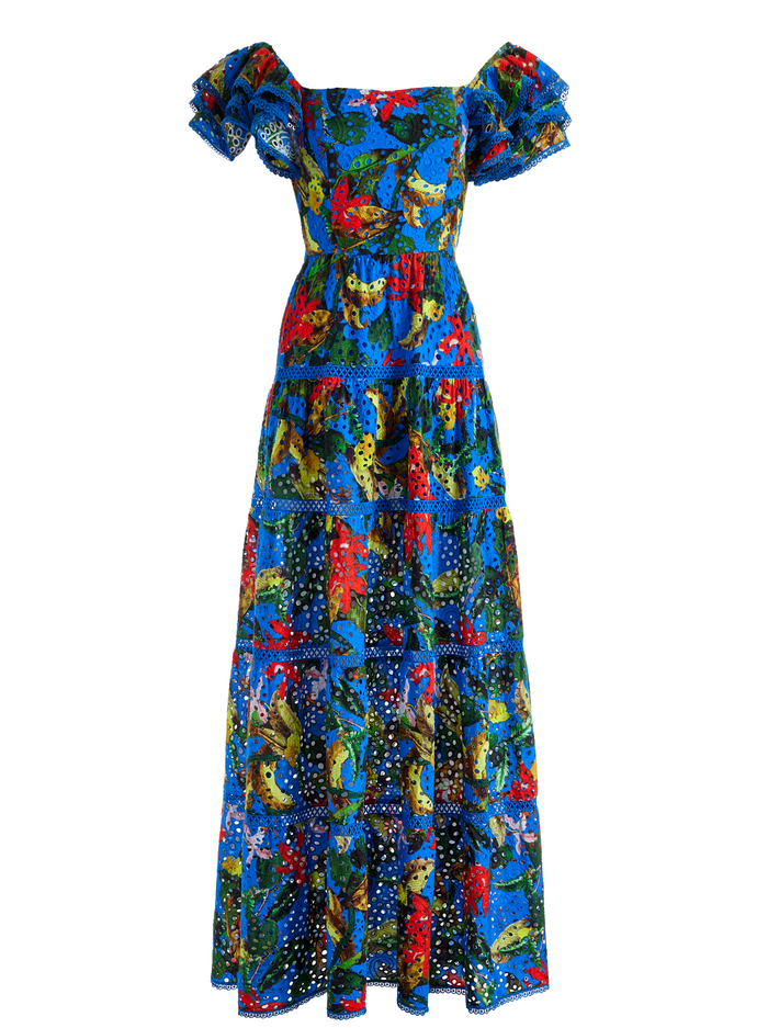 TAWNY EYELET SQUARE NECK MAXI DRESS - TROPICAL SUNRISE SAPPHIRE image 5 - ALICE + OLIVIA