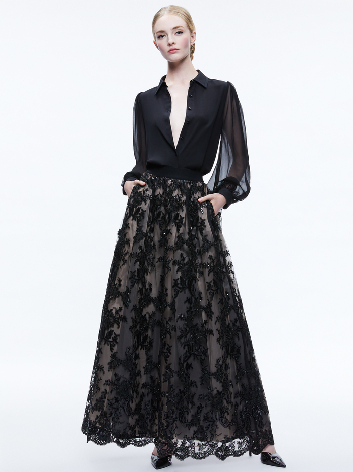 TINA EMBELLISHED GOWN SKIRT - BLACK image 4 - Alice And Olivia