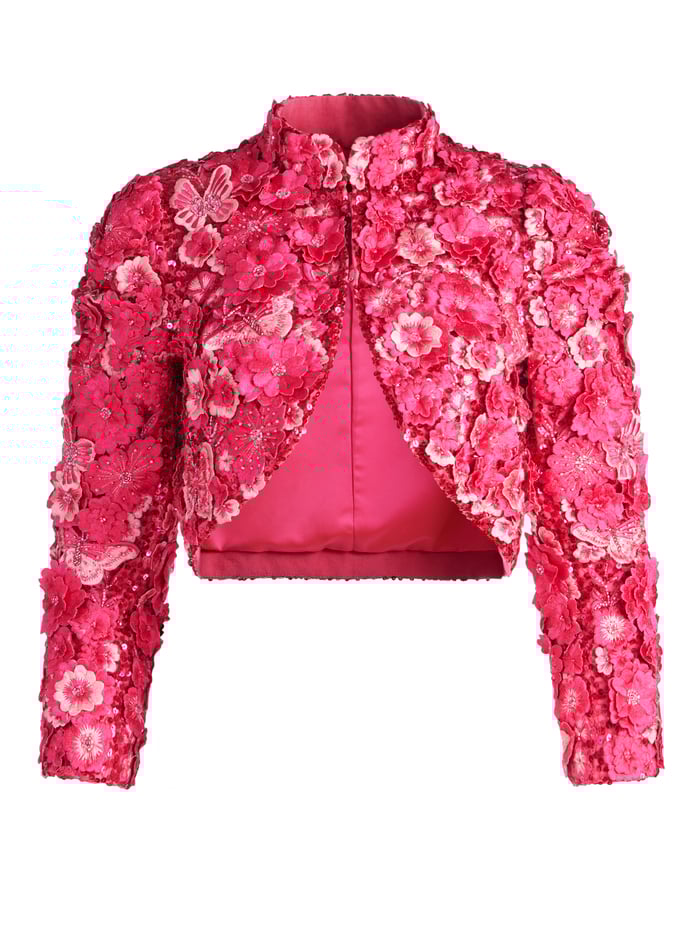 LORNA CROPPED FLORAL APPLIQUE JACKET - CANDY MULTI image 5 - Alice And Olivia