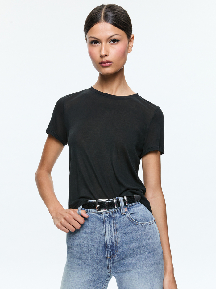 CINDY CROPPED TEE - BLACK - Alice And Olivia