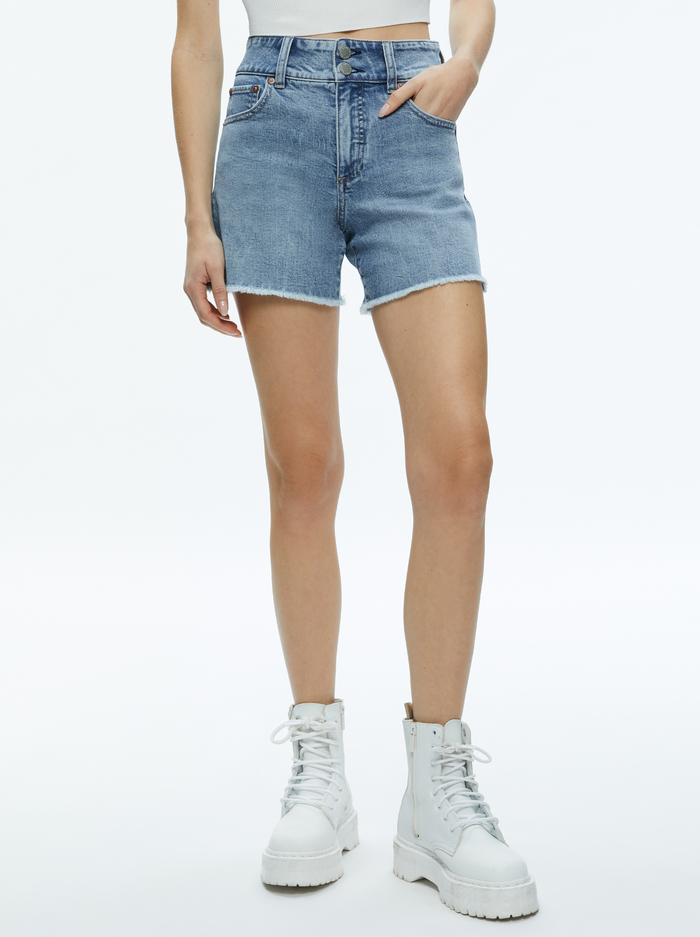 HAN HIGH RISE WIDE WAISTBAND SHORT - ROCKSTAR BLUE - Alice And Olivia