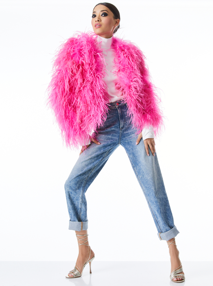 KIDMAN FEATHERED JACKET - WILD PINK image 3 - Alice And Olivia