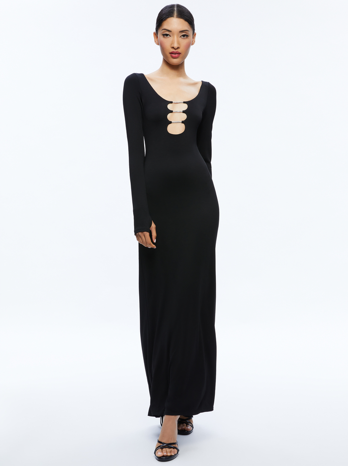 KALENA SCOOP NECK CUTOUT MAXI DRESS - BLACK - Alice And Olivia