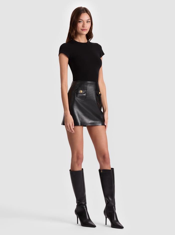 SYDNEY VEGAN MINI DRESS - BLACK image 4 - Alice And Olivia