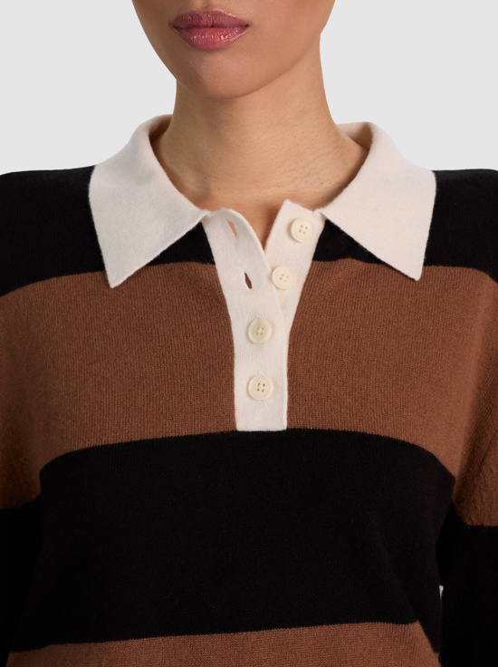 BLACK/CAMEL-TILLIE CASHMERE POLO