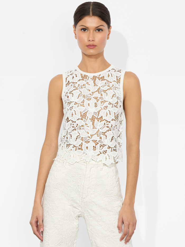 DANIELLE LACE FRONT TANK - OFF WHITE - Alice And Olivia