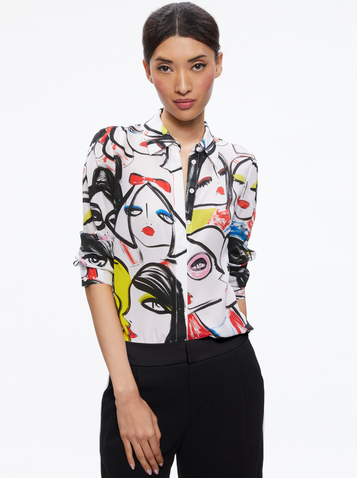 A+O X BLAIR Z WILLA PLACKET TOP - BLAIR Z - Alice And Olivia