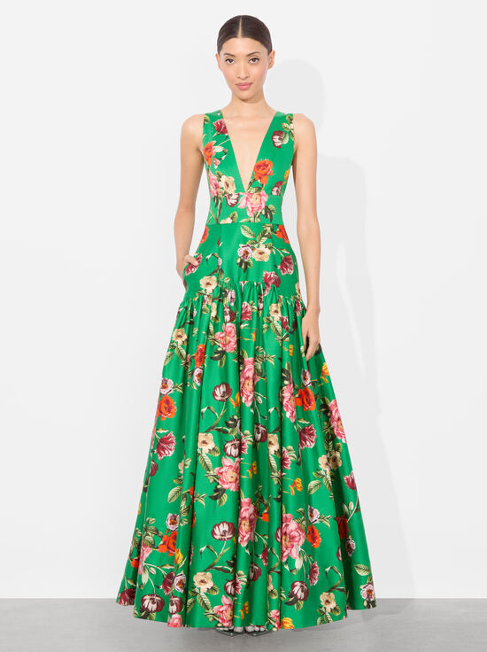 HAMPTONS FLORAL-LILA STRUCTURED MAXI DRESS